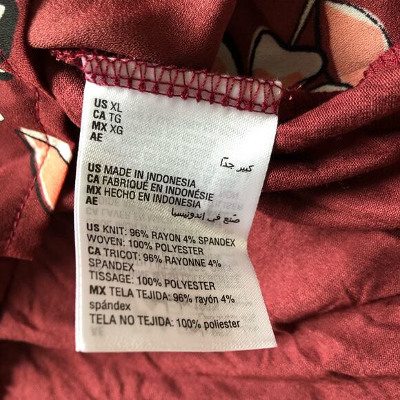 Alfani Women's Blouse Top Split Neck Short‎ Sleeve Floral Maroon Size XL NWT - Picture 8 of 8